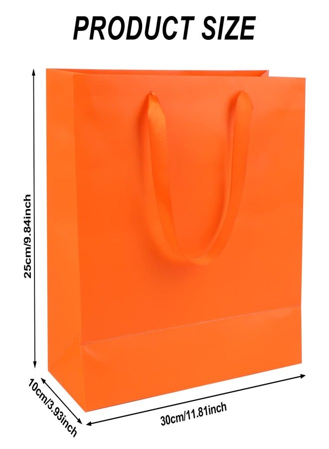 Welecom 20 Pcs Orange Paper Gift Bag Wide Handle Cardstock Paper Bags All-Occasion Paper Bags Heavy Duty Shopping Bags Reusable Business Bag Paper Gift Bags Take Out Bags with Tissue,11.8"*3.9"*9.84" - Image 2
